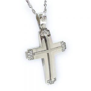 Λευκός γυναικείος σταυρός με πέτρες ΣΓ216