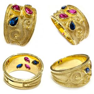 Βυζαντινό δαχτυλίδι με ζαφείρια-ρουμπίνια 