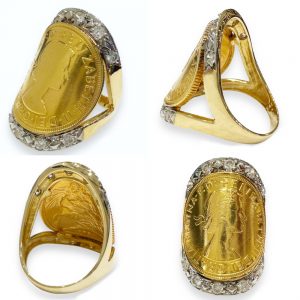 Δίχρωμο δαχτυλίδι με λίρα γυναικείο