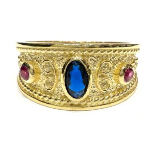 Βυζαντινό Δαχτυλίδι με μπλε και κόκκινες πέτρες