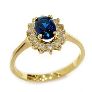 Χρυσό Δαχτυλίδι Ροζέτα με μπλε πέτρα
