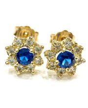 Χρυσά σκουλαρίκια ροζέτες με μπλε πέτρες