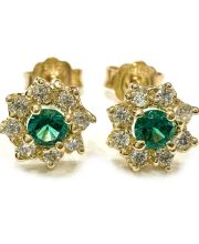 Χρυσά σκουλαρίκια ροζέτες με πράσινες πέτρες