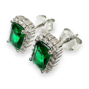 Ασημένια σκουλαρίκια πράσινες ροζέτες