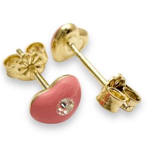 Χρυσά παιδικά σκουλαρίκια ροζ καρδούλες με πέτρα