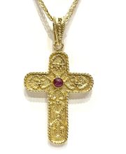 Βυζαντινός σταυρός 14Κ με κόκκινη πετρα