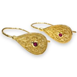 Βυζαντινά σκουλαρίκια με κόκκινες πέτρες