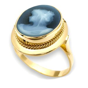 Χρυσό οβάλ δαχτυλίδι με μπλε καμέο