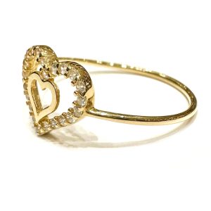 Χρυσό δαχτυλίδι με δύο καρδούλες