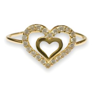 Χρυσό δαχτυλίδι με δύο καρδούλες