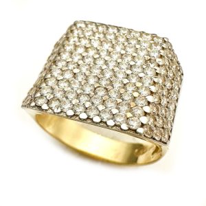 Χρυσό μοντέρνο δαχτυλίδι με λευκές πέτρες