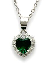 Ασημένιο κολιέ καρδιά με πράσινη πέτρα