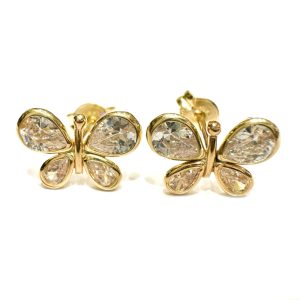 Παιδικά σκουλαρίκια πεταλούδες με λευκές πέτρες