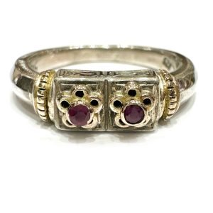 Ασημόχρυσο βυζαντινό δαχτυλίδι με δύο ρουμπίνια