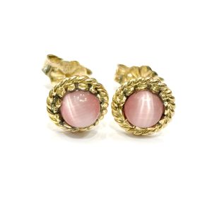 Παιδικά σκουλαρίκια χρυσά με ροζ πέτρες