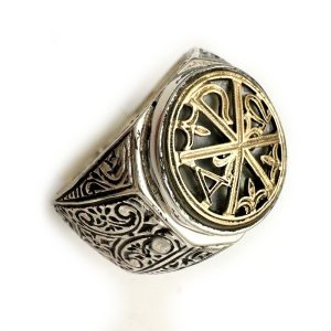 Ανδρικό Ασημόχρυσο βυζαντινό δαχτυλίδι "Α-Ω"