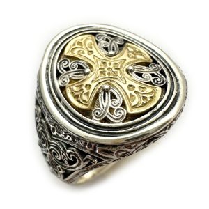 Ανδρικό Ασημόχρυσο βυζαντινό δαχτυλίδι Σταυρός