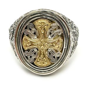 Ανδρικό Ασημόχρυσο βυζαντινό δαχτυλίδι Σταυρός