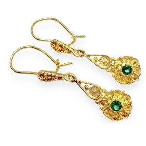 Βυζαντινά σκουλαρίκια κρεμαστά με πράσινες πέτρες
