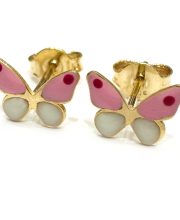 Χρυσά παιδικά σκουλαρίκια ροζ πεταλούδες