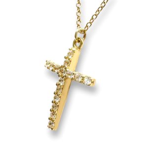Χρυσός σταυρός με πέτρες και αλυσίδα